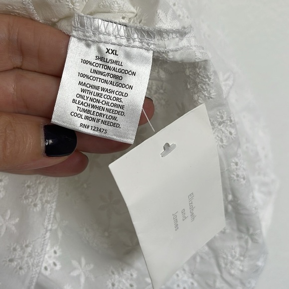 Elizabeth James White Long Sleeve Ruffle Eyelet Elastic Waist Blouse XXL New - Picture 5 of 8